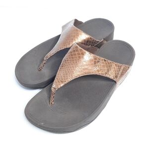 FitFlop Lulu Bronze Snakeskin Flip Flop Sandals 9